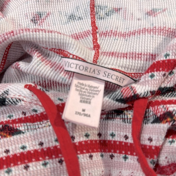 VICTORIA'S SECRET Thermal Hoodie Pajama Top Red/Pink Multi-Medium - Picture 4 of 4